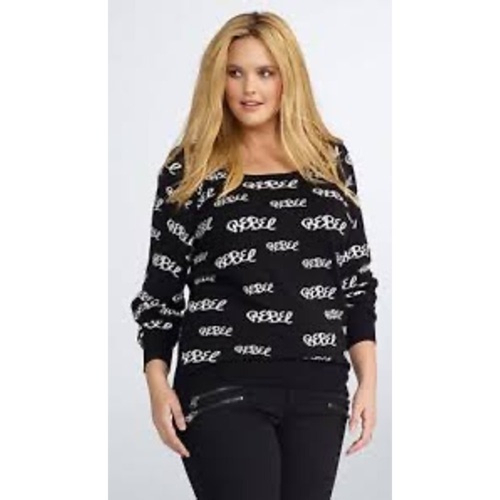 Rebel Wilson for Torrid Black White Rebel Logo Knit Sweater Plus Size 3 3X